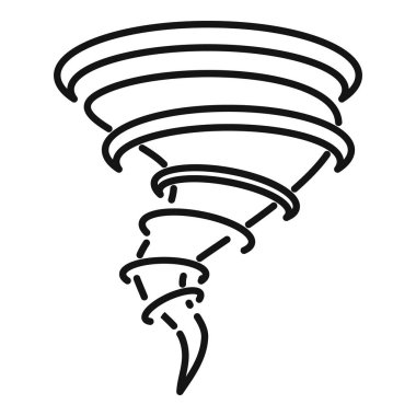 Fırtına bulutlarından uzanan bir huni bulutu ile dönen bir kasırga veya kasırganın basit çizgisi çizimi