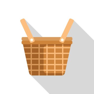 Kapağı kapalı boş bir piknik sepeti ve iki ahşap saplı, nefis bir açık hava yemek deneyimi için hazır.