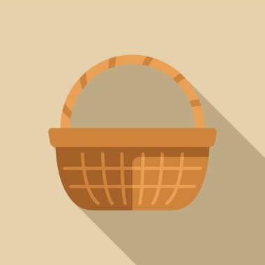 Açık kahverengi arka planda duran boş hasır sepet, uzun bir gölgeyle.