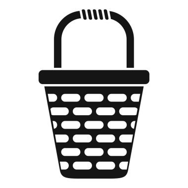 Hasır bir sepetin basit vektör simgesi, saplı, çeşitli nesneleri taşımak ve depolamak için
