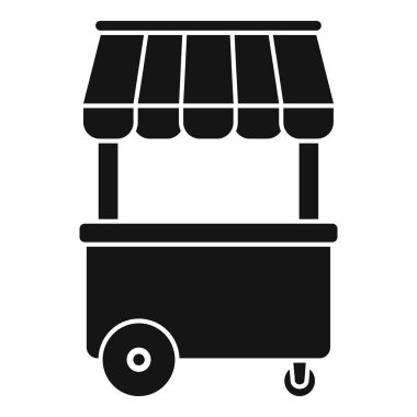 Bu siyah beyaz ikon, aç müşterilere hizmet etmeye hazır bir sokak yemeği arabasını temsil ediyor.
