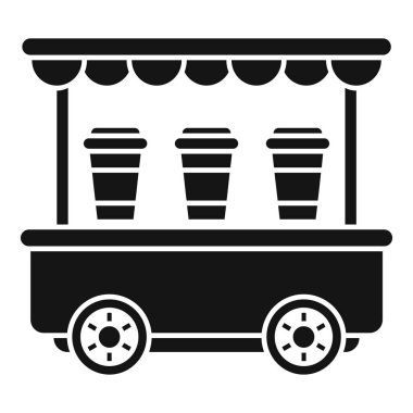 Bir sokak yemeği arabasının basit vektör ikonu paket servis bardaklarından kahve satıyor.