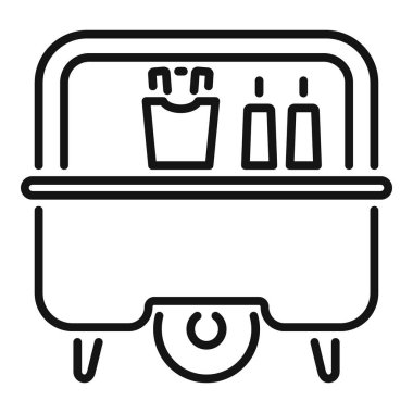 Patates kızartması ve içecek satan bir sokak yemeğinin basit vektörü. Sokak yemekleri ve fast food projeleri için mükemmel.