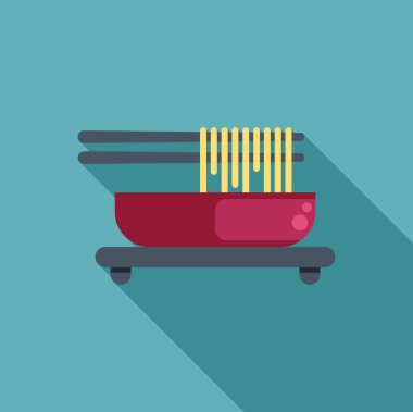 Çubuklar, uzun gölgeli düz tasarım resimlerle kasenin üzerinde erişte tutuyor.