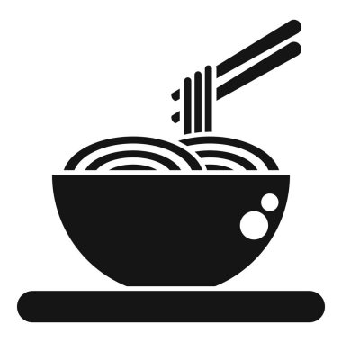 Çubuklarla kaldırılan bir kase erişte için siyah katı bir ikon.