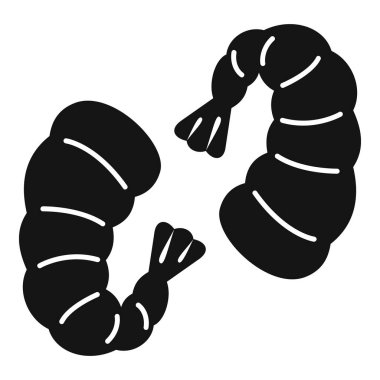 İki karidesin basit vektör simgesi, beyaz arkaplanda izole edilmiş bir daire oluşturuyor.