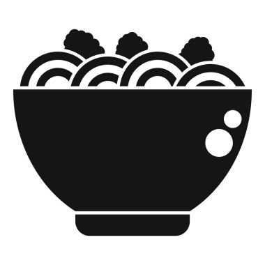 Bir kase eriştenin sade siyah beyaz vektör ikonu.