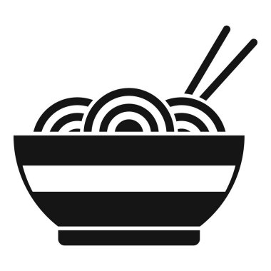 Bu basit vektör ikonu, Asya mutfağının klasik bir sembolü olan çubuklu bir tabak erişteyi temsil ediyor.