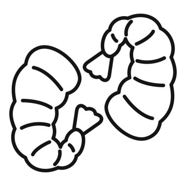 Birbirine bakan iki pişmiş karidesin basit siyah beyaz çizimi, deniz ürünleri yemeklerini temsil etmek için mükemmel.