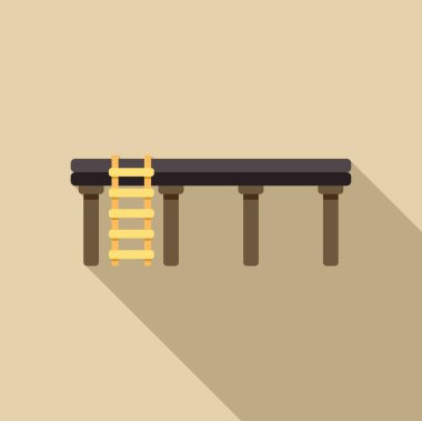 Merdiveni olan basit ahşap iskele uzun gölgeli dört sütunun üzerinde duruyor.