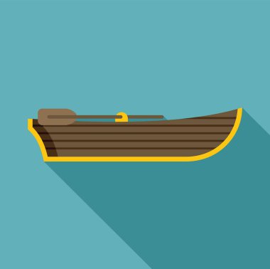 Kürekli ahşap bir teknenin minimalist vektör çizimi, denizcilik veya eğlence teması için idealdir