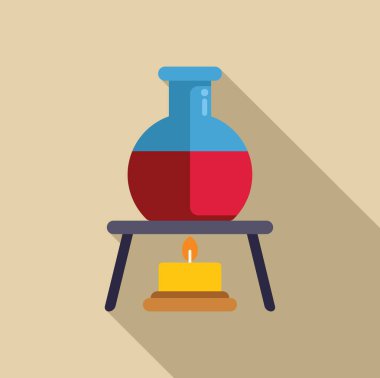 Yuvarlak alttaki matara laboratuvar ortamında bir mum alevi tarafından ısıtılıyor.