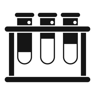 Test tüpü rafının basit vektör simgesi. Çeşitli sıvı seviyelerde üç test tüpü tutuyor.