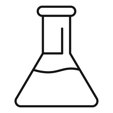Sıvı içeren bir kimya şişesinin basit, cesur çizgi simgesi, bilimsel deneyler için mükemmel.