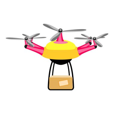 Pembe ve sarı teslimat aracı bir paket taşıyor.