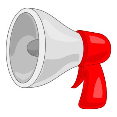 Kırmızı ve gri megafon beyaz arka planda bir duyuru yapıyor.