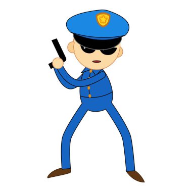 Mavi üniformalı bir polis memurunun elinde silah eylem pozisyonunda duruyordu.