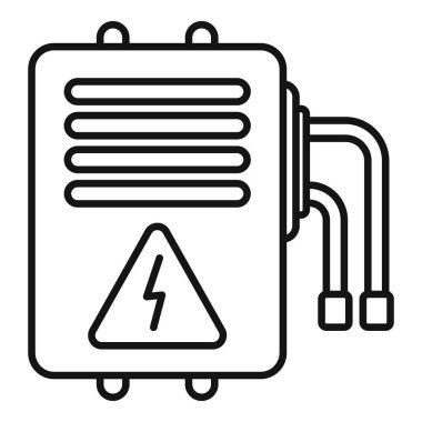 Kablolarla bağlantılı bir sigorta kutusunun basit çizgisi çizimi, beyaz bir arkaplanda izole edilmiş.