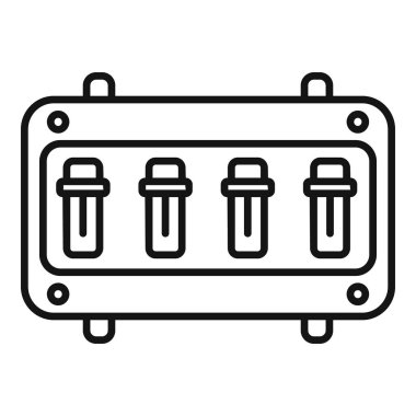 Line drawing of four electric fuses inside a fuse box, helping to prevent overloads and short circuits clipart