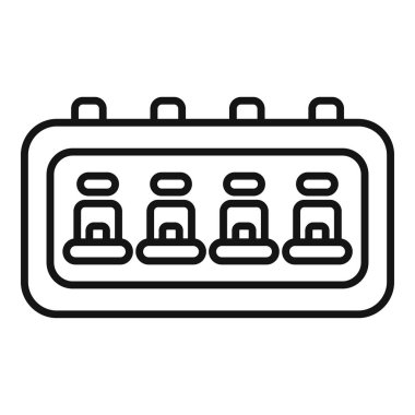 Uçak kabininin basit bir simgesi, dört sıra koltuk ve pencereyi gösteriyor, seyahat ve havacılık ile ilgili tasarımlar için mükemmel