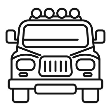 Off road aracının ön görüntüsü, çatı ışıkları güç ve macera gösteriyor, otomotiv ve off-road meraklıları için mükemmel.