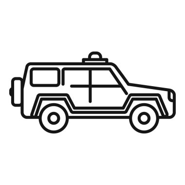 Bir off-road acil servis aracının siyah-beyaz simgesi yardım sağlamak için acele ediyor