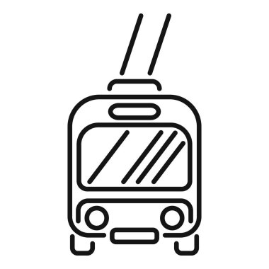 Sokakta giden bir tramvayın basit çizimi, toplu taşıma simgesi