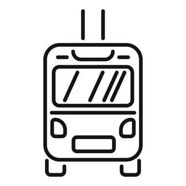 Beyaz arka planda giden bir elektrikli otobüsün ön cephesinin basit çizimi