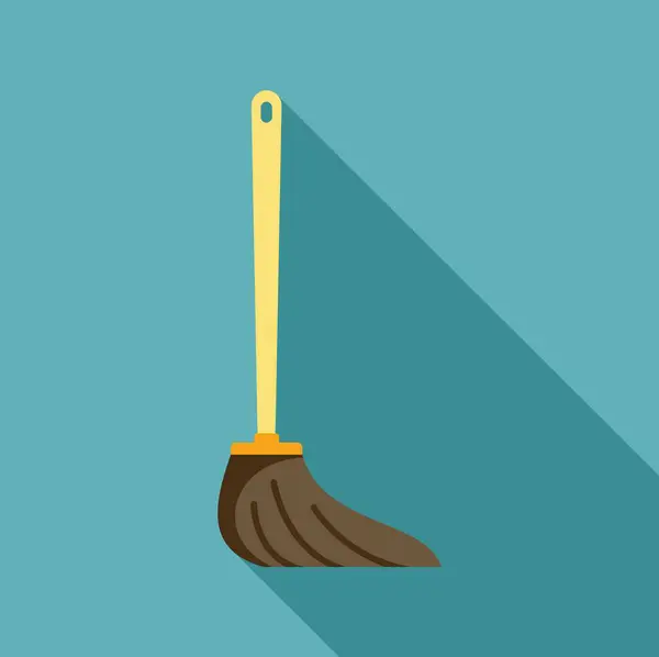 stock vector Long handled broom casting a shadow on a blue background, perfect for illustrating cleaning concepts