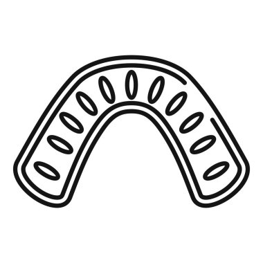 Ağız koruyucusu boks eğitimi için dişleri koruyor, yaralanma ikonu ana hatları vektörünü engelliyor