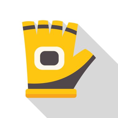 Beyaz arkaplanda uzun gölgeli, düz stil sürgülü, kayma önleyici ped simgesi olan sarı çalışma eldiveni