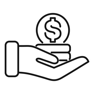 Madeni para yığınını tutan, mali güvenliği, tasarrufu veya yatırımı temsil eden bir elin çizgi sanat vektör simgesi