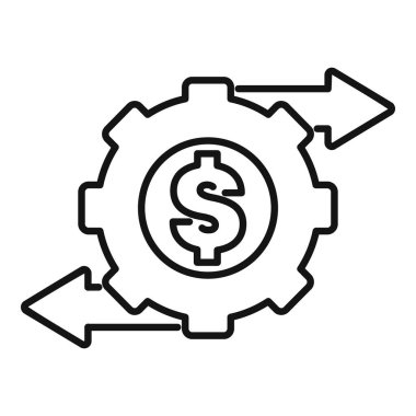 Bir dişli ve oklarla para yapan makine konseptini temsil eden doğrusal simge