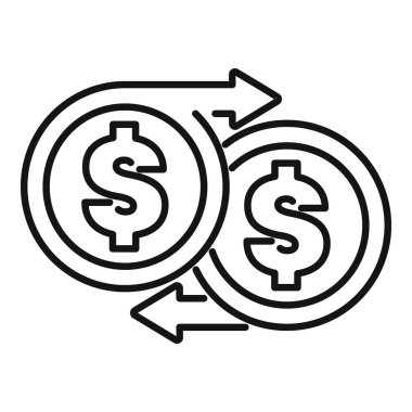 Para değişimi kavramının basit bir çizgi sanat simgesi ve iki dolarlık madeni para değişimi.