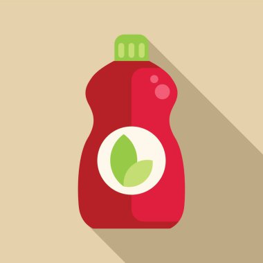 Yeşil yapraklı kırmızı plastik şişe ambalaj ve markalaşma için çevre dostu bir ürünü simgeliyor.