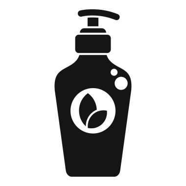 Siyah sembol, bir şişe organik sabunu temsil ediyor. Çemberin içinde yaprakları olan bir vücut ya da eller için.