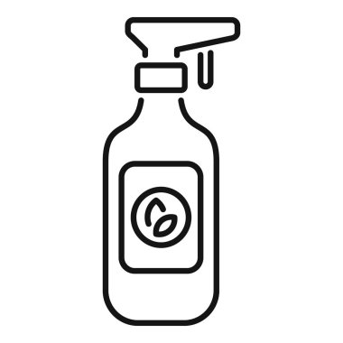 Etiketinde çevre dostu bileşimini temsil eden bir yaprak olan bir temizlik ürününün çizgi çizimi