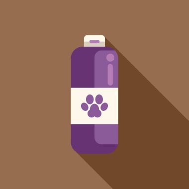 Köpek pençesi etiketli mor plastik şişe, şampuan veya diğer hijyen ürünleri için, uzun gölge tasarımı