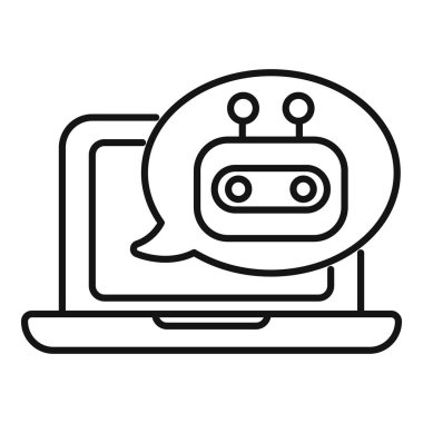 Sohbet robotu konuşma baloncuğu dizüstü bilgisayar ekranında, sohbet robotu ve yapay zeka kavramları için basit bir tasarım.