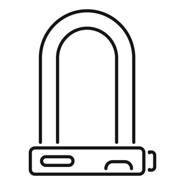 Bisiklet kilidinin basit çizgi simgesi. Bisikletlerin güvenliği ve hırsızlığı önlemeyi simgeliyor.