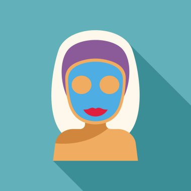 Genç kadın cilt bakımı için mavi bir kozmetik maske takıyor.