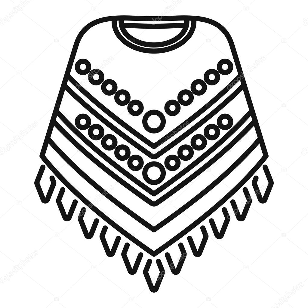Vector monochrome illustration of a traditional mexican poncho with ethnic ornament, isolated on a white background