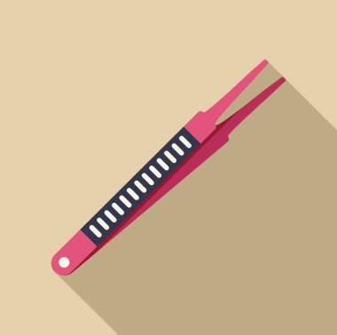 Açık kahverengi arka planda pembe cımbızlar, düz dizayn tarzında uzun bir gölge bırakıyor.