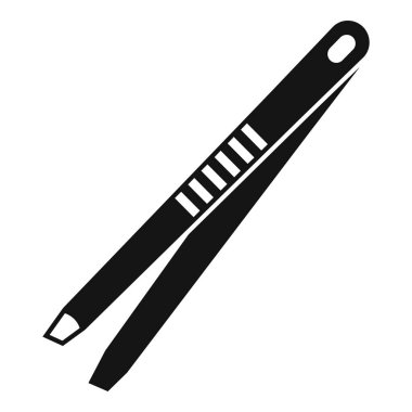 Kaşlar için metal cımbızlardan oluşan siyah vektör simgesi beyaz arkaplanda küçük bir şey tutuyor.