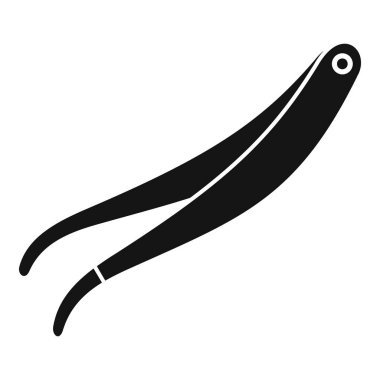 Kaş düzeltmesi için siyah metal cımbızlar beyaz arkaplanda izole edilmiş basit bir şekilde köşegen simgesinde yatıyorlar