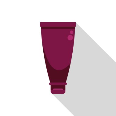 Mor kozmetik tüp beyaz arka planda uzun bir gölge bırakıyor.