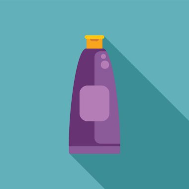 Mor ve pembe şampuan ya da losyon şişesi turkuaz bir arka plana gölge düşürür.