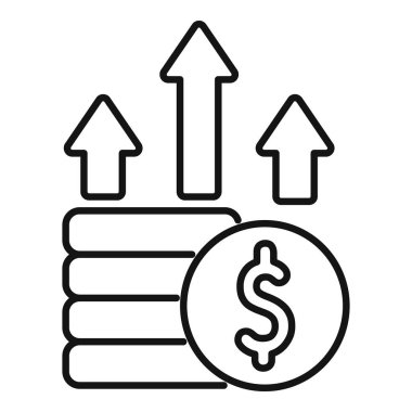 Bir doların çizgi sanat vektörü yukarı doğru üç ok ile değeri artıyor