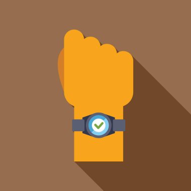 Ekranda işaret simgesini gösteren akıllı twatch ile el, düz stil