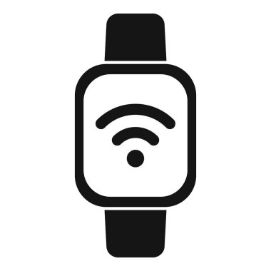 Kablosuz bağlantıyı gösteren akıllı bir saatin basit siyah ve beyaz vektör simgesi